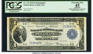 image for: Fr. 714 $1 1918 Federal Reserve Bank Note PCGS Apparent Extremely Fine 45....