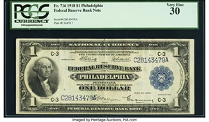 image for: Fr. 716 $1 1918 Federal Reserve Bank Note PCGS Very Fine 30....