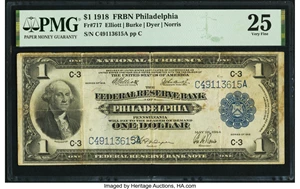 image for: Fr. 717 $1 1918 Federal Reserve Bank Note PMG Very Fine 25....