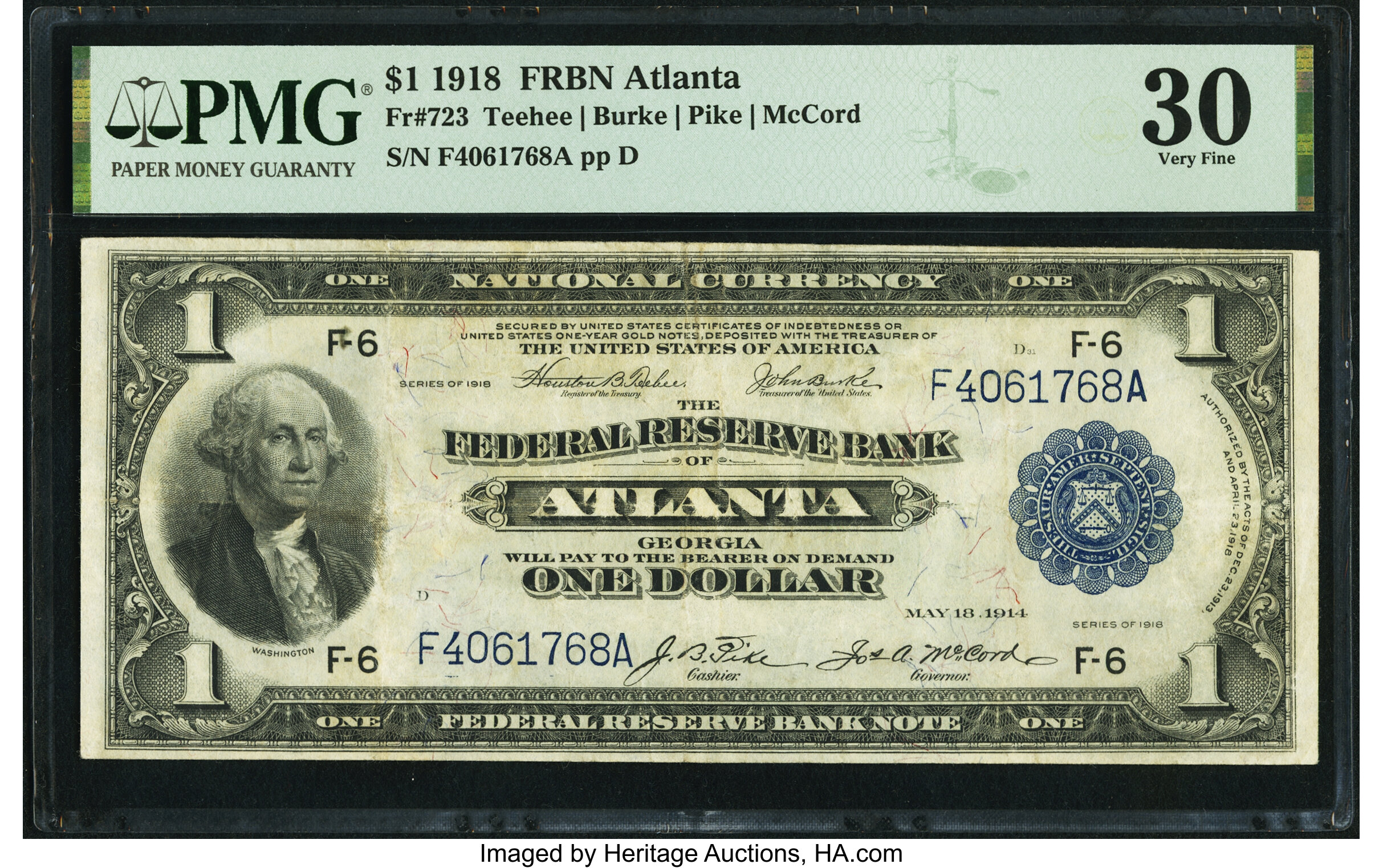 image for: Fr. 723 $1 1918 Federal Reserve Bank Note PMG Very Fine 30....