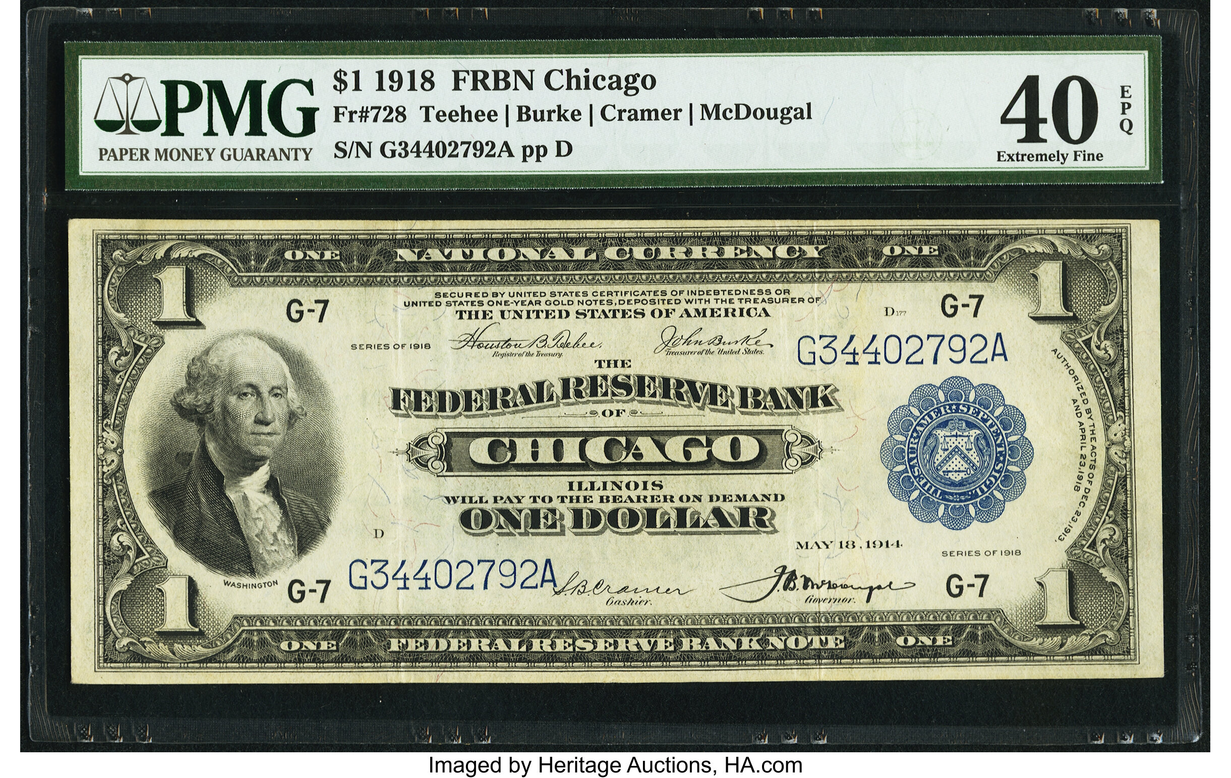 image for: Fr. 728 $1 1918 Federal Reserve Bank Note PMG Extremely Fine 40 EPQ....