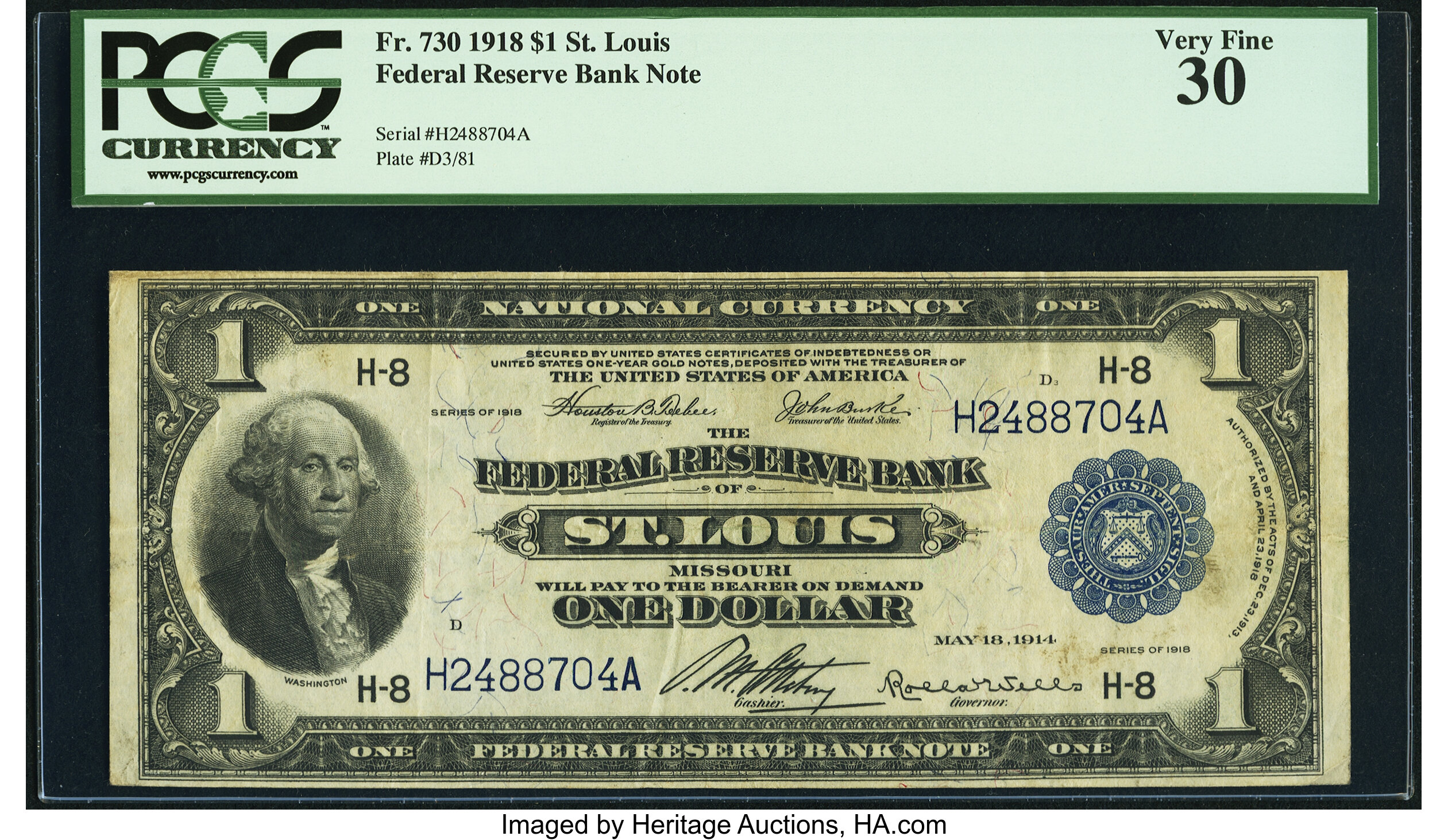 image for: Fr. 730 $1 1918 Federal Reserve Bank Note PCGS Very Fine 30....