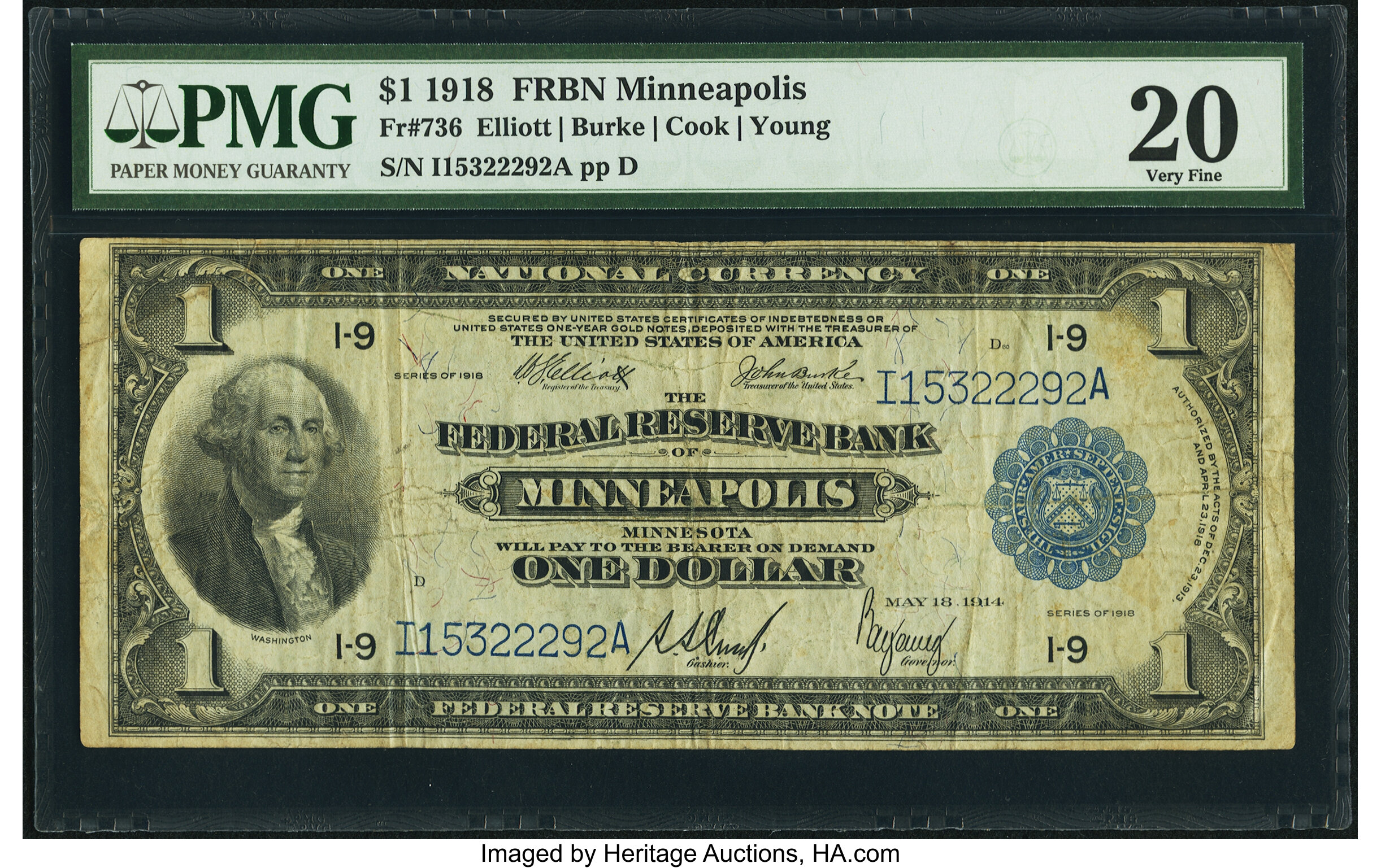 image for: Fr. 736 $1 1918 Federal Reserve Bank Note PMG Very Fine 20....
