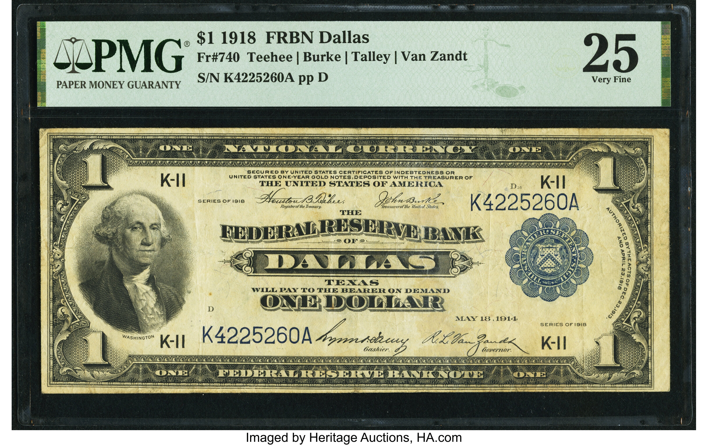 image for: Fr. 740 $1 1918 Federal Reserve Bank Note PMG Very Fine 25....
