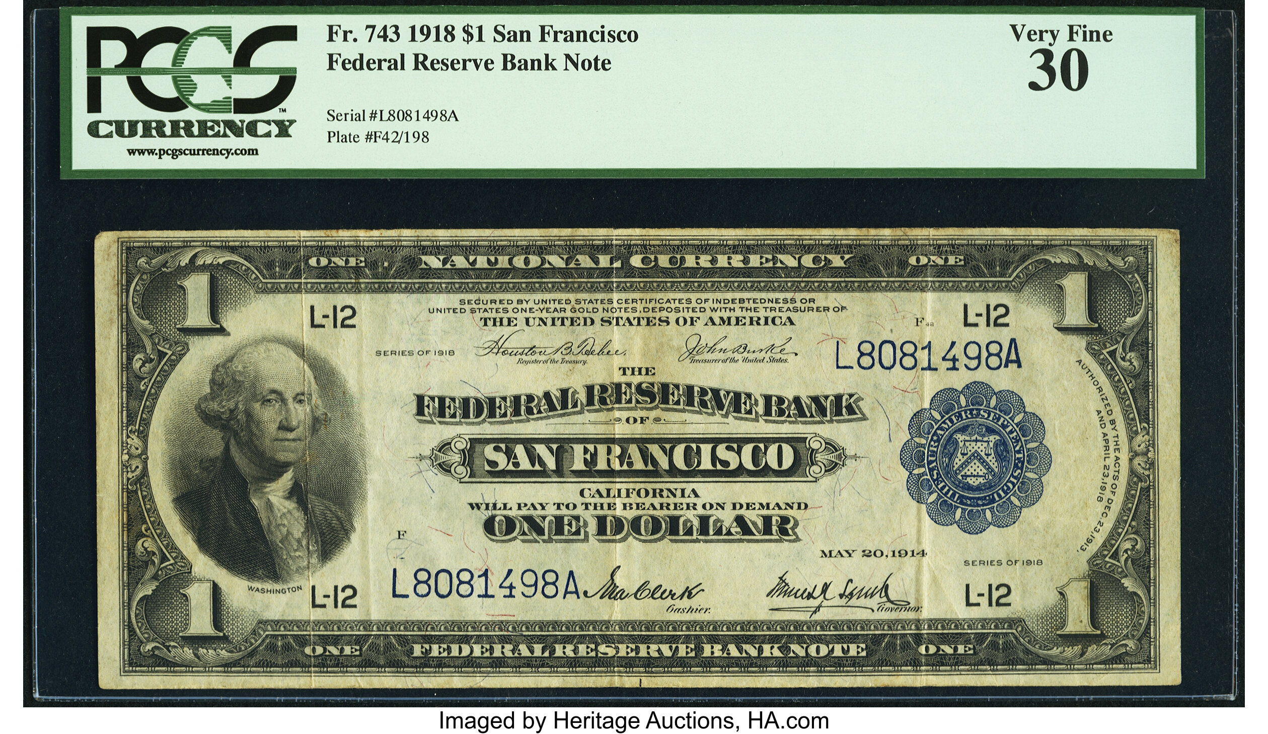 image for: Fr. 743 $1 1918 Federal Reserve Bank Note PCGS Very Fine 30....