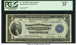 image for: Fr. 745 $1 1918 Federal Reserve Bank Note PCGS Very Fine 25....