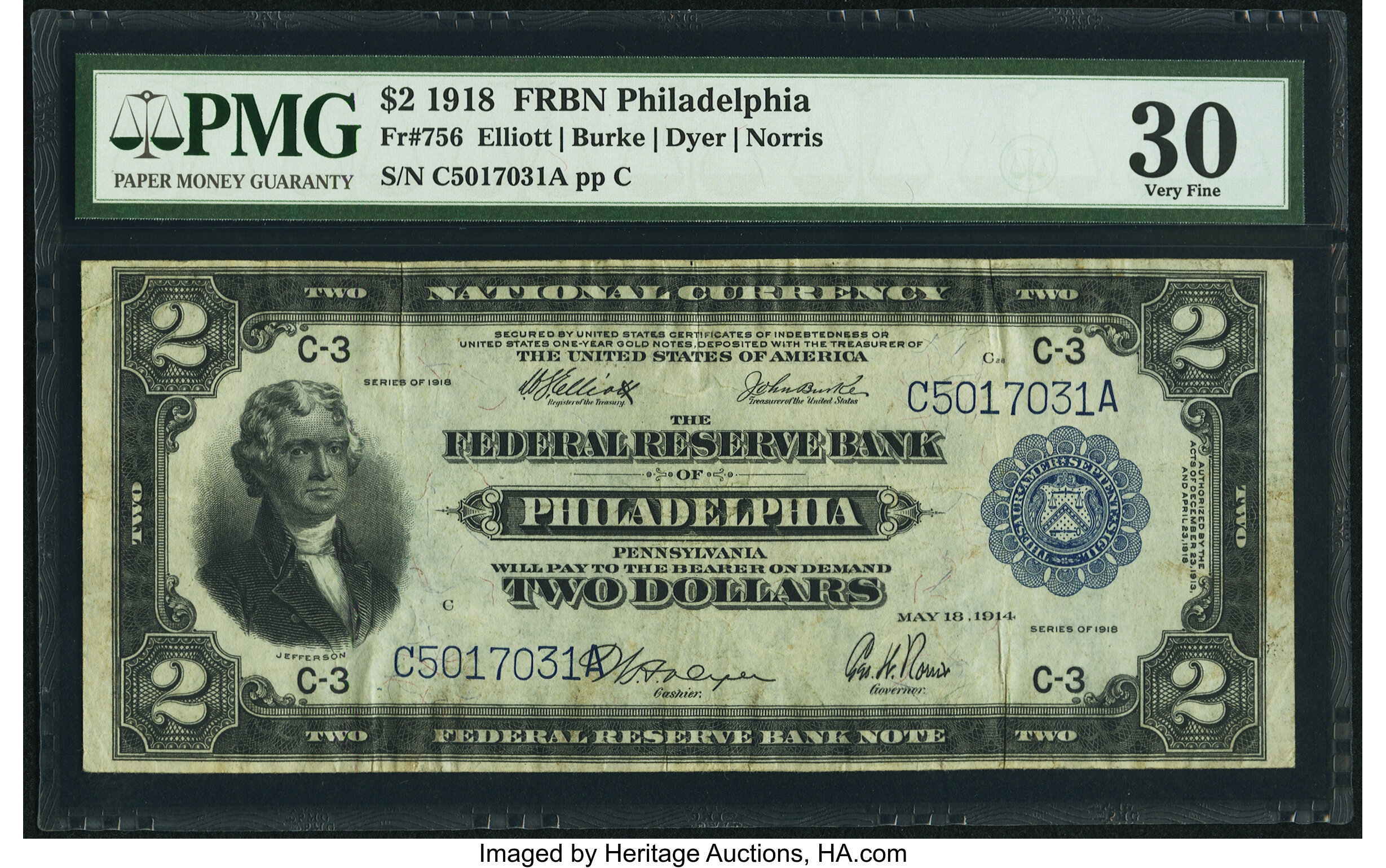 image for: Fr. 756 $2 1918 Federal Reserve Bank Note PMG Very Fine 30....