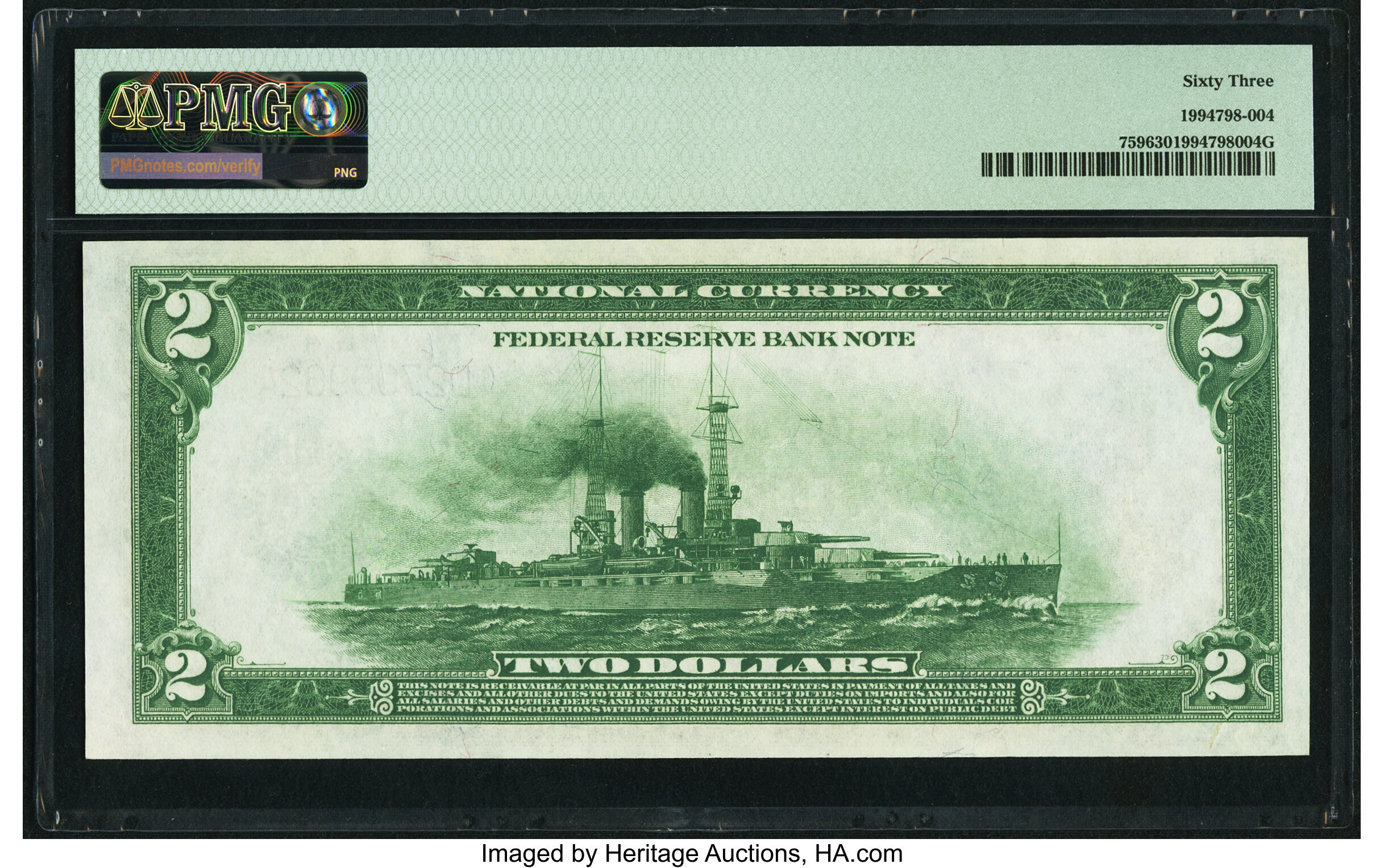 image for: Fr. 759 $2 1918 Federal Reserve Bank Note PMG Choice Uncirculated 63....