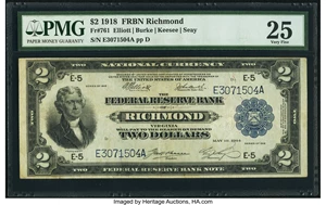 image for: Fr. 761 $2 1918 Federal Reserve Bank Note PMG Very Fine 25....