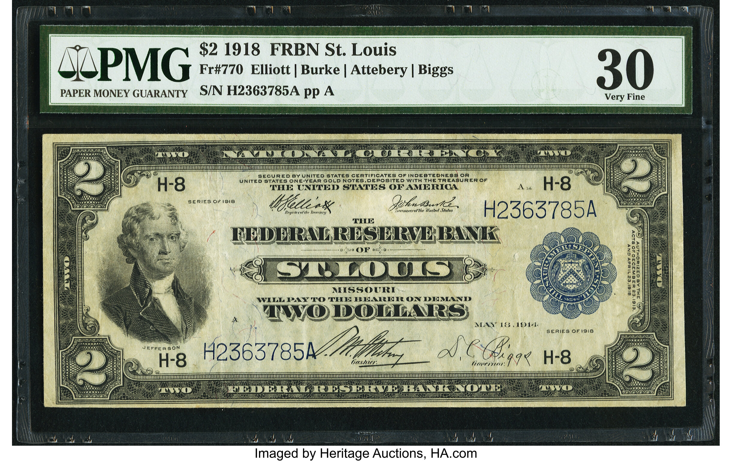 image for: Fr. 770 $2 1918 Federal Reserve Bank Note PMG Very Fine 30....