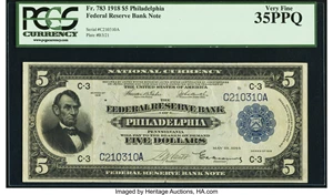 image for: Fr. 783 $5 1918 Federal Reserve Bank Note PCGS Very Fine 35PPQ....
