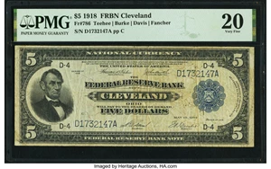 image for: Fr. 786 $5 1918 Federal Reserve Bank Note PMG Very Fine 20....