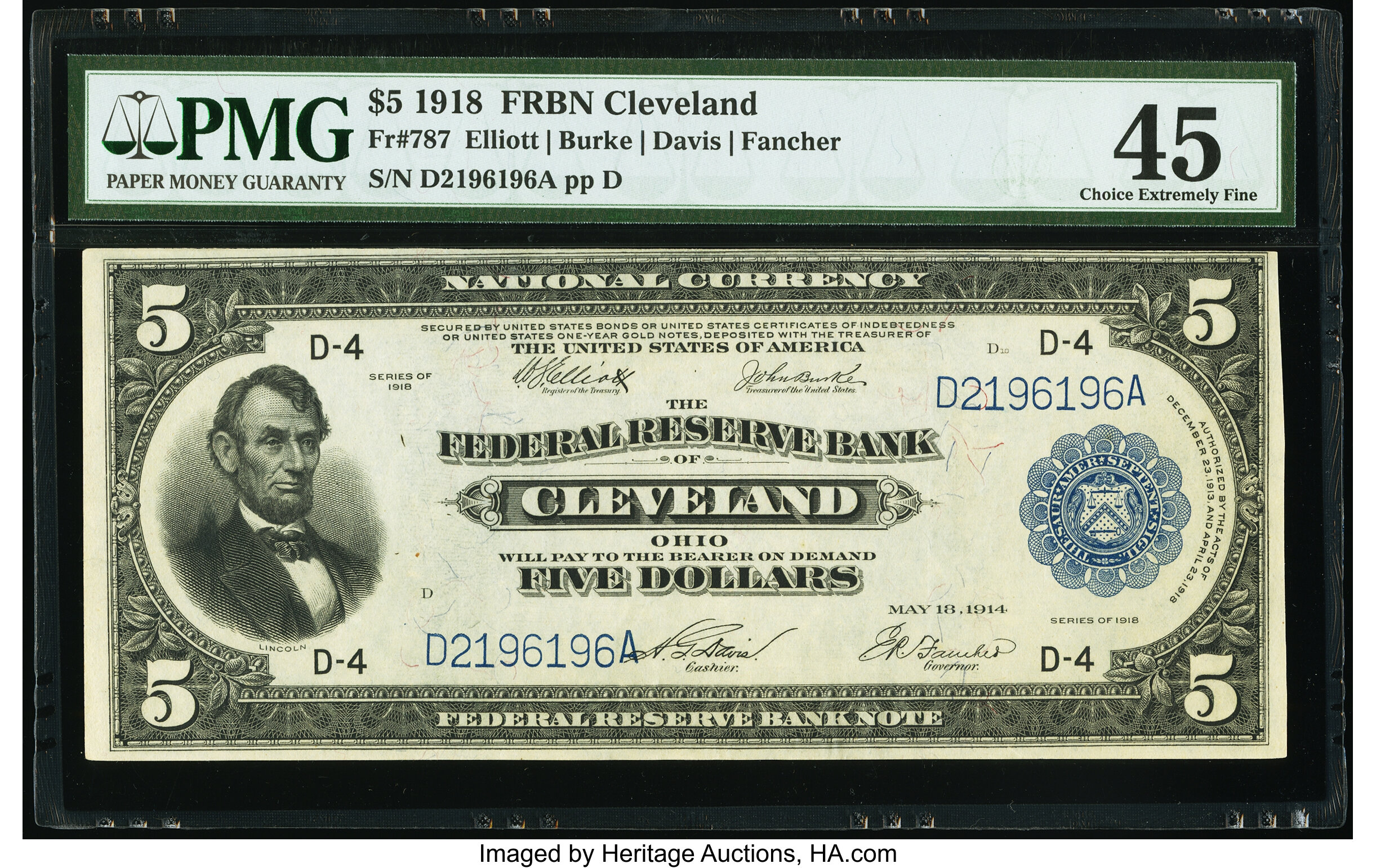 image for: Fr. 787 $5 1918 Federal Reserve Bank Note PMG Choice Extremely Fine 45....