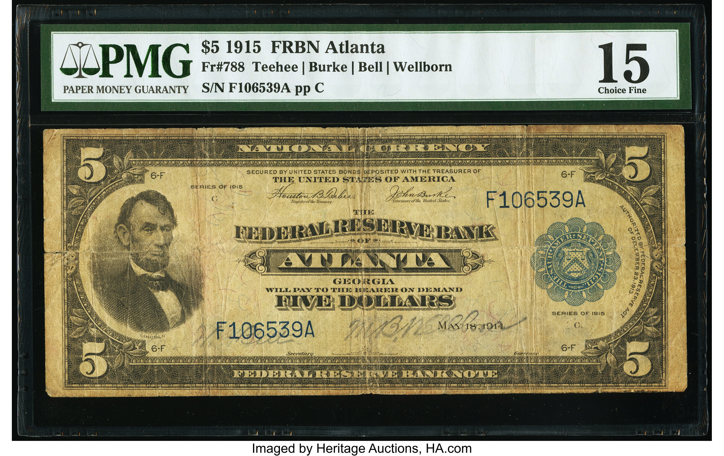image for: Fr. 788 $5 1915 Federal Reserve Bank Note PMG Choice Fine 15....