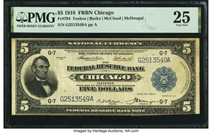 image for: Fr. 794 $5 1918 Federal Reserve Bank Note PMG Very Fine 25....