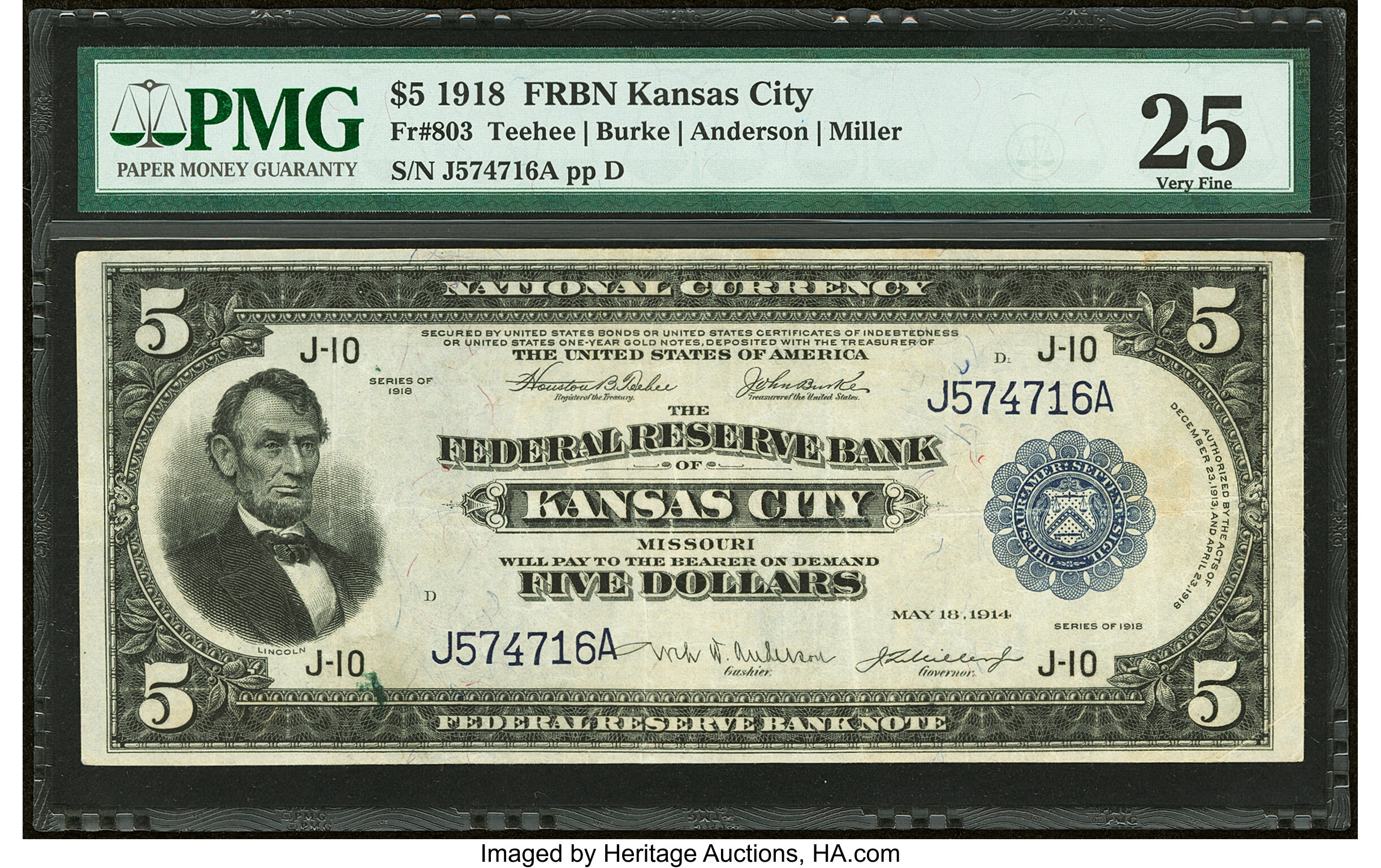 image for: Fr. 803 $5 1918 Federal Reserve Bank Note PMG Very Fine 25....