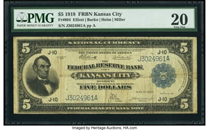 image for: Fr. 804 $5 1918 Federal Reserve Bank Note PMG Very Fine 20....