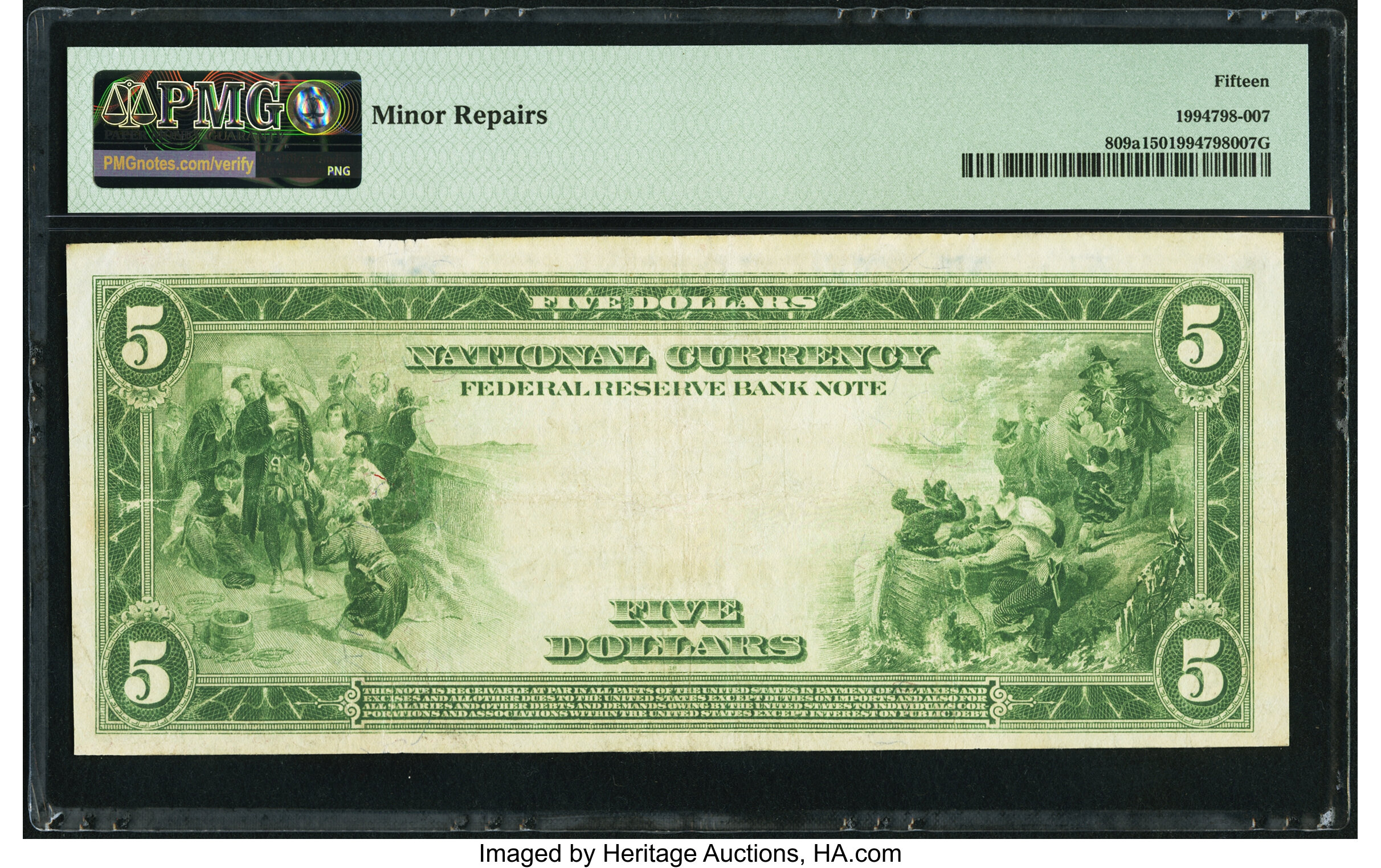 image for: Fr. 809a $5 1918 Federal Reserve Bank Note PMG Choice Fine 15....
