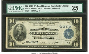 image for: Fr. 814 $10 1918 Federal Reserve Bank Note PMG Very Fine 25....