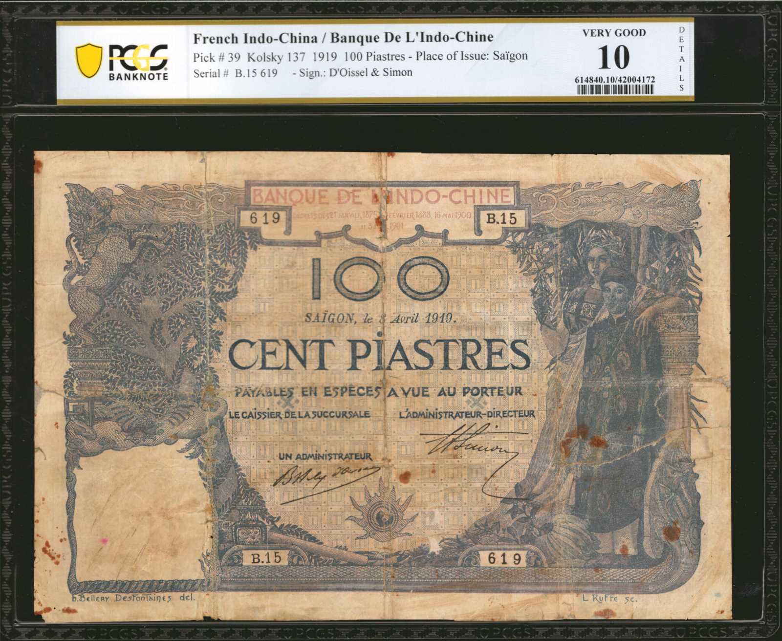 image for: French Indo-China  100 piastres(B123a)
