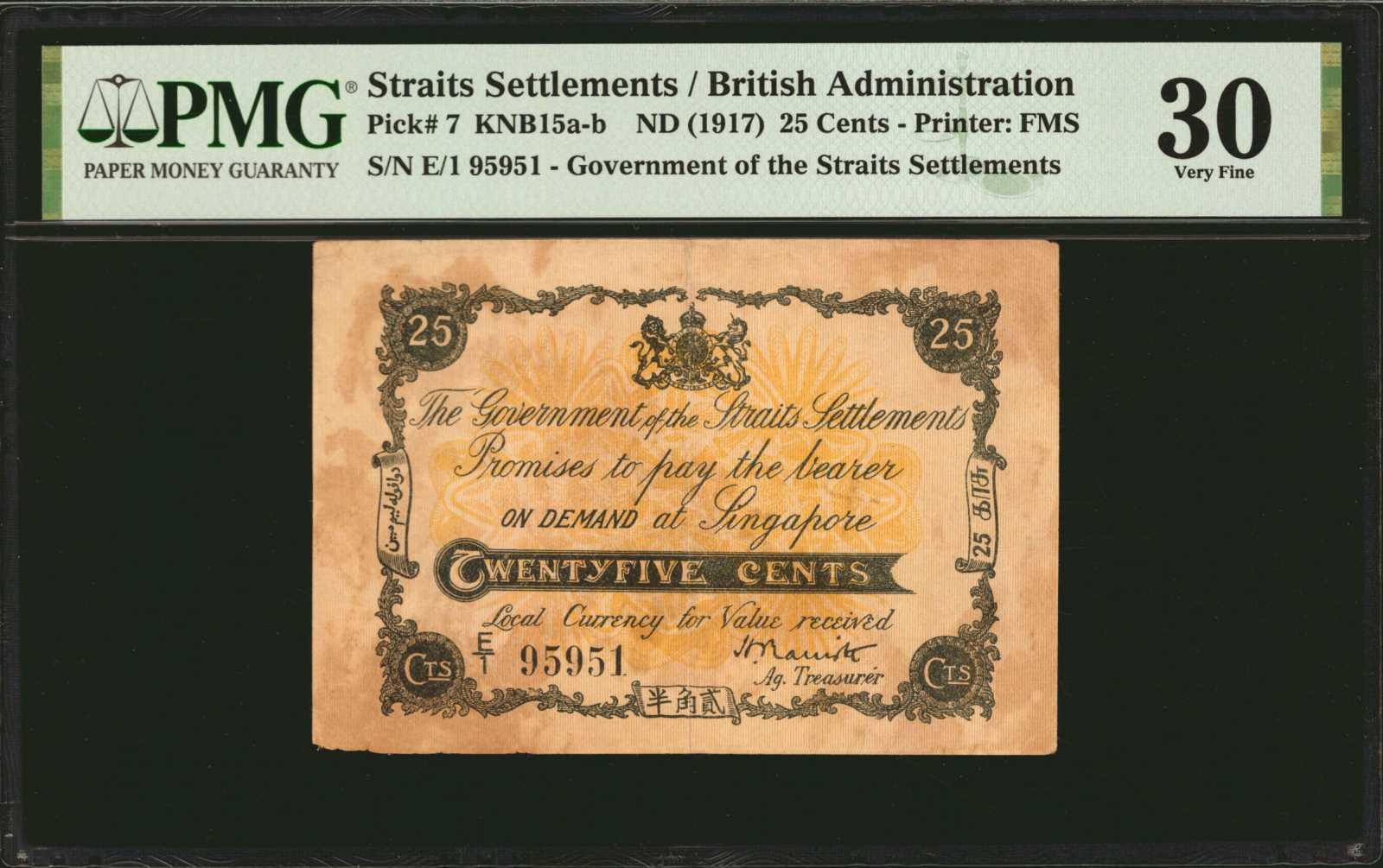 image for: Straits Settlements  25 cents(B116as)