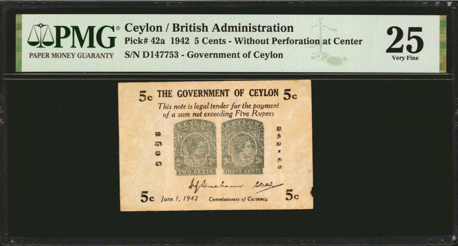 image for: Ceylon  5 cents (B234a)