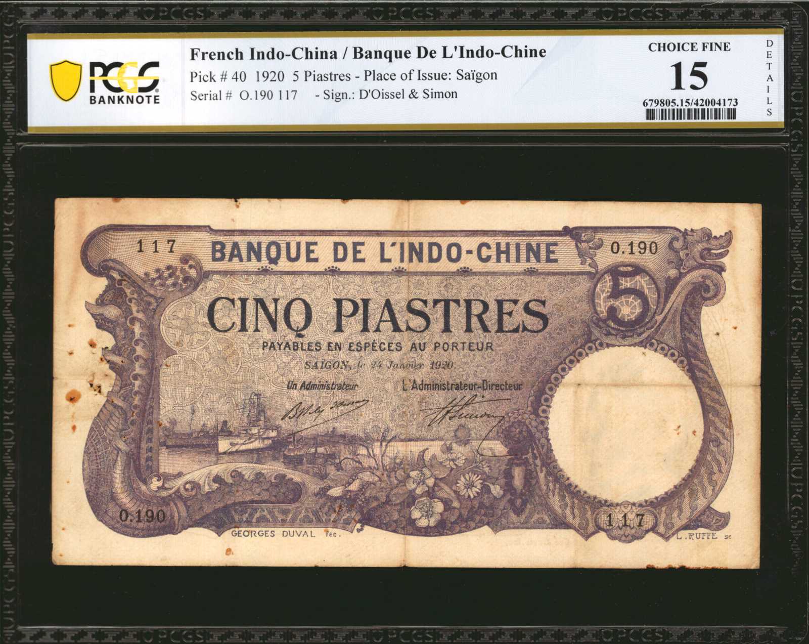 image for: French Indo-China  5 piastres(B125as)