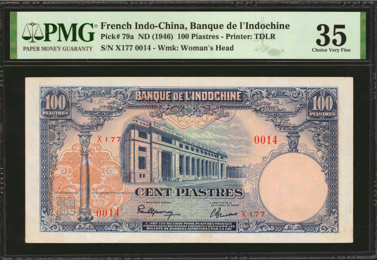 image for: French Indo-China  100 piastres(B164x)
