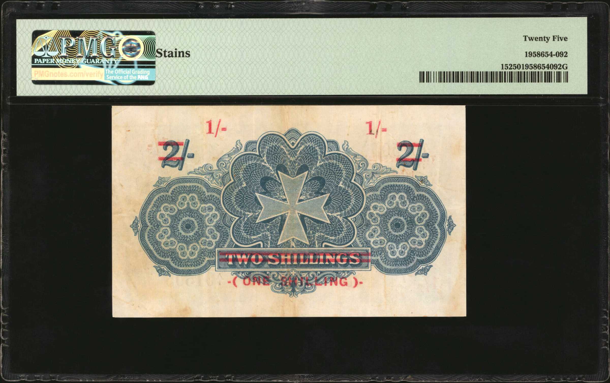 image for: Malta  1 shilling on 2 shillings (B114a)