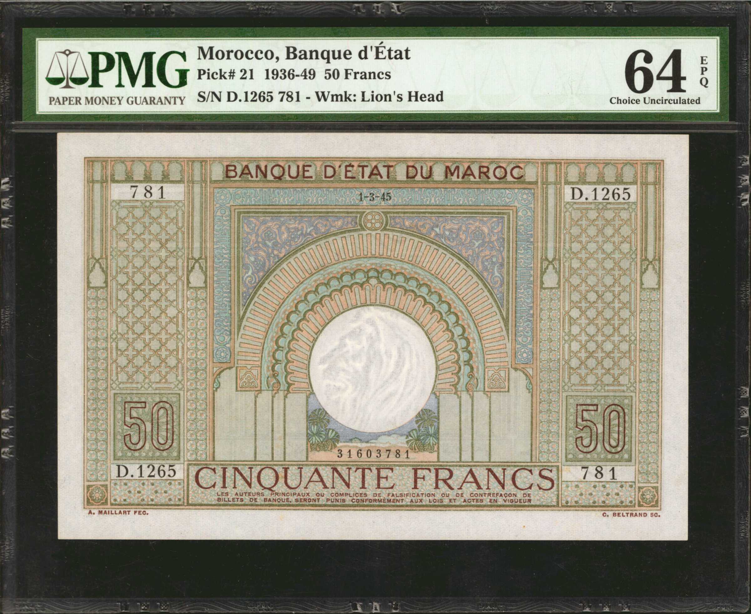 image for: Morocco  50 francs(B212d)