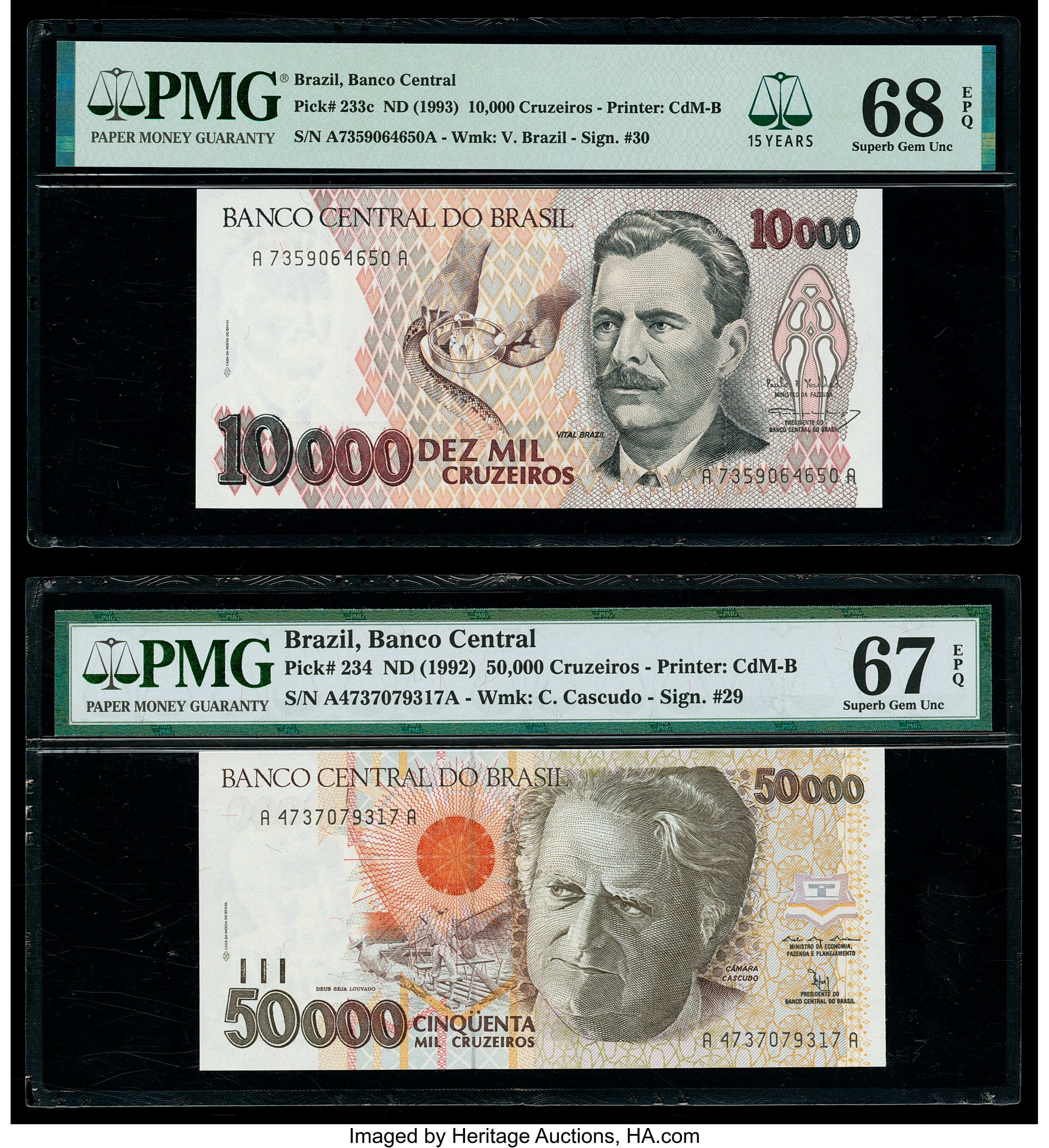 image for: Brazil  5 cruzados novos on 5,000 cruzados (B839as)