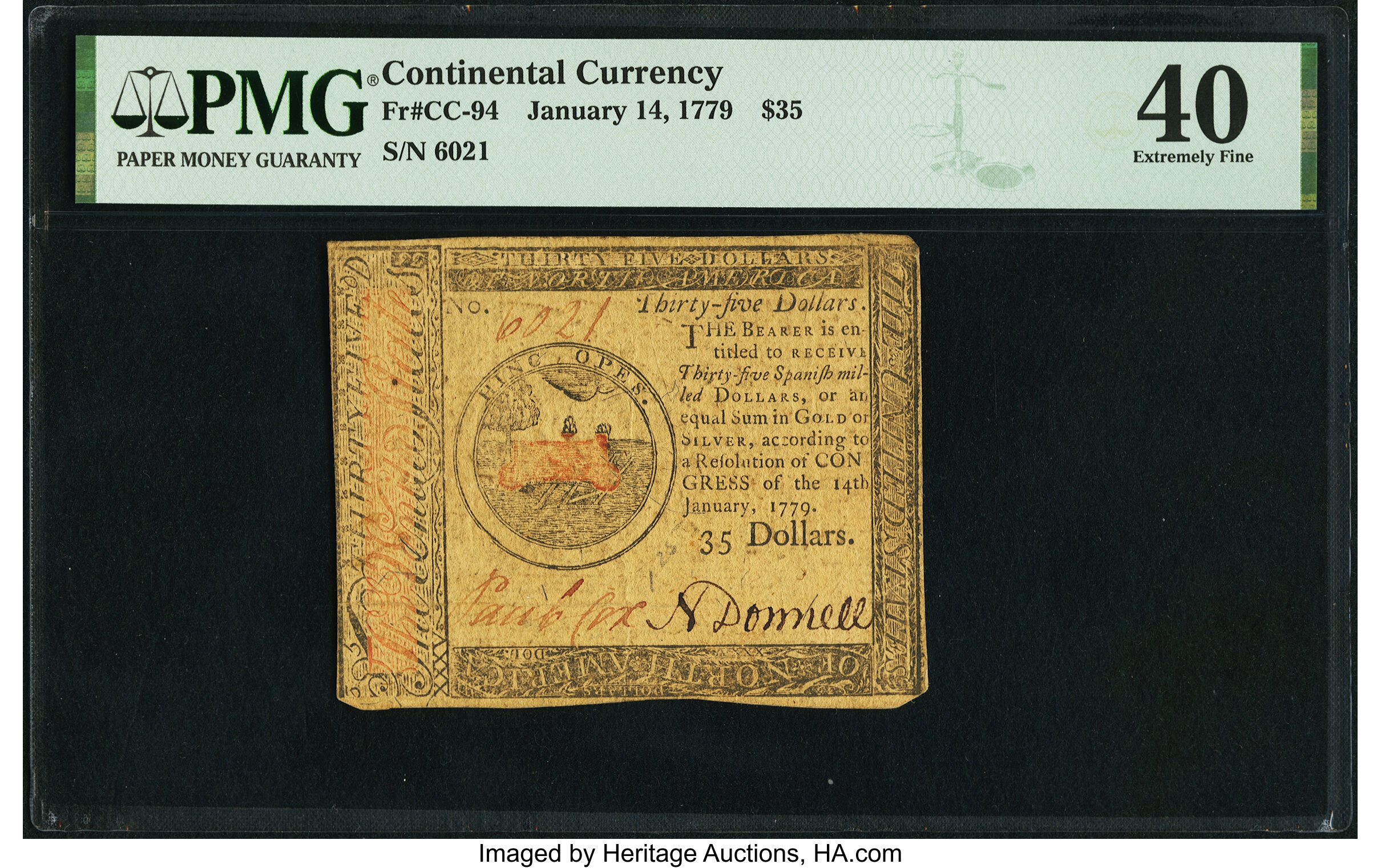 image for: Continental Currency January 14, 1779 $35 PMG Extremely Fine 40....