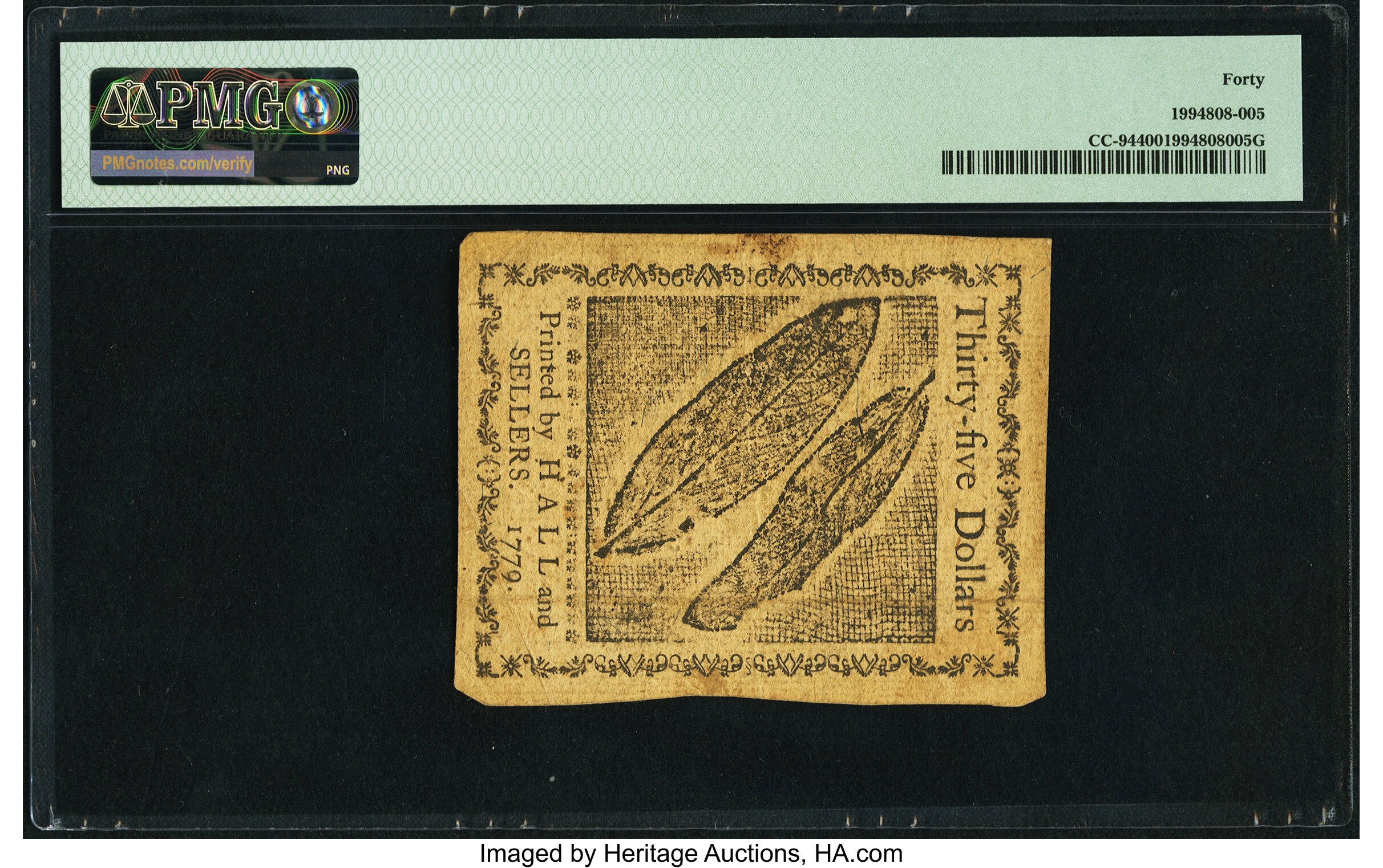 image for: Continental Currency January 14, 1779 $35 PMG Extremely Fine 40....