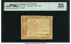 image for: Continental Currency January 14, 1779 $60 PMG Choice Very Fine 35....