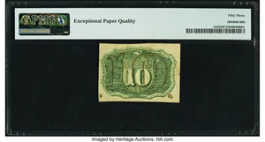 image for: Surcharge Inking Error Fr. 1245 10¢ Second Issue PMG About Uncirculated 53 EPQ....