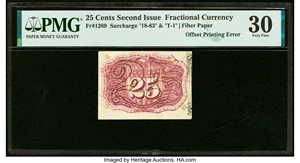 image for: Partial Face to Back Offset Error Fr. 1289 25¢ Second Issue PMG Very Fine 30....
