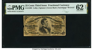 image for: Fr. 1299 25¢ Third Issue PMG Uncirculated 62 Net....