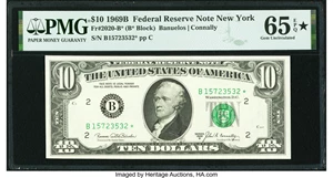image for: Fr. 2020-B* $10 1969B Federal Reserve Star Note. PMG Gem Uncirculated 65 EPQ*....