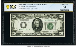 image for: Fr. 2050-K $20 1928 Federal Reserve Note. PCGS Banknote Choice Unc 64....