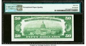 image for: Fr. 2102-A $50 1934 Light Green Seal Federal Reserve Note. PMG Choice Uncirculated 64 EPQ....