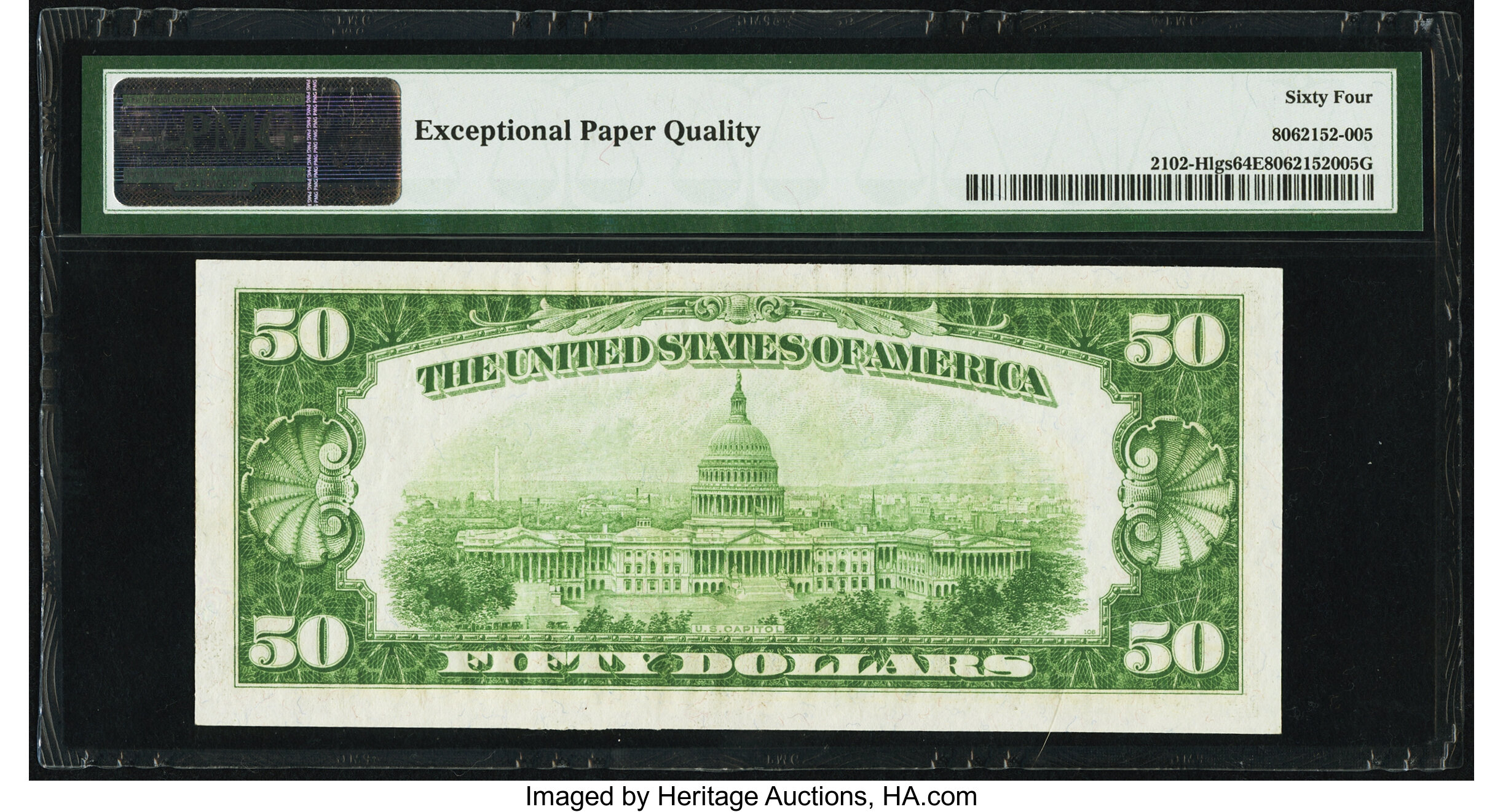 image for: Fr. 2102-H $50 1934 Light Green Seal Federal Reserve Note. PMG Choice Uncirculated 64 EPQ....