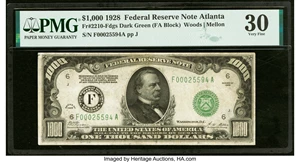image for: Fr. 2210-F $1,000 1928 Federal Reserve Note. PMG Very Fine 30....
