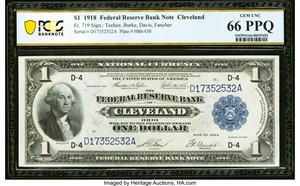 image for: Fr. 719 $1 1918 Federal Reserve Bank Note PCGS Banknote Gem Unc 66 PPQ....
