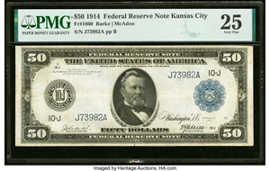 image for: Fr. 1060 $50 1914 Federal Reserve Note PMG Very Fine 25....
