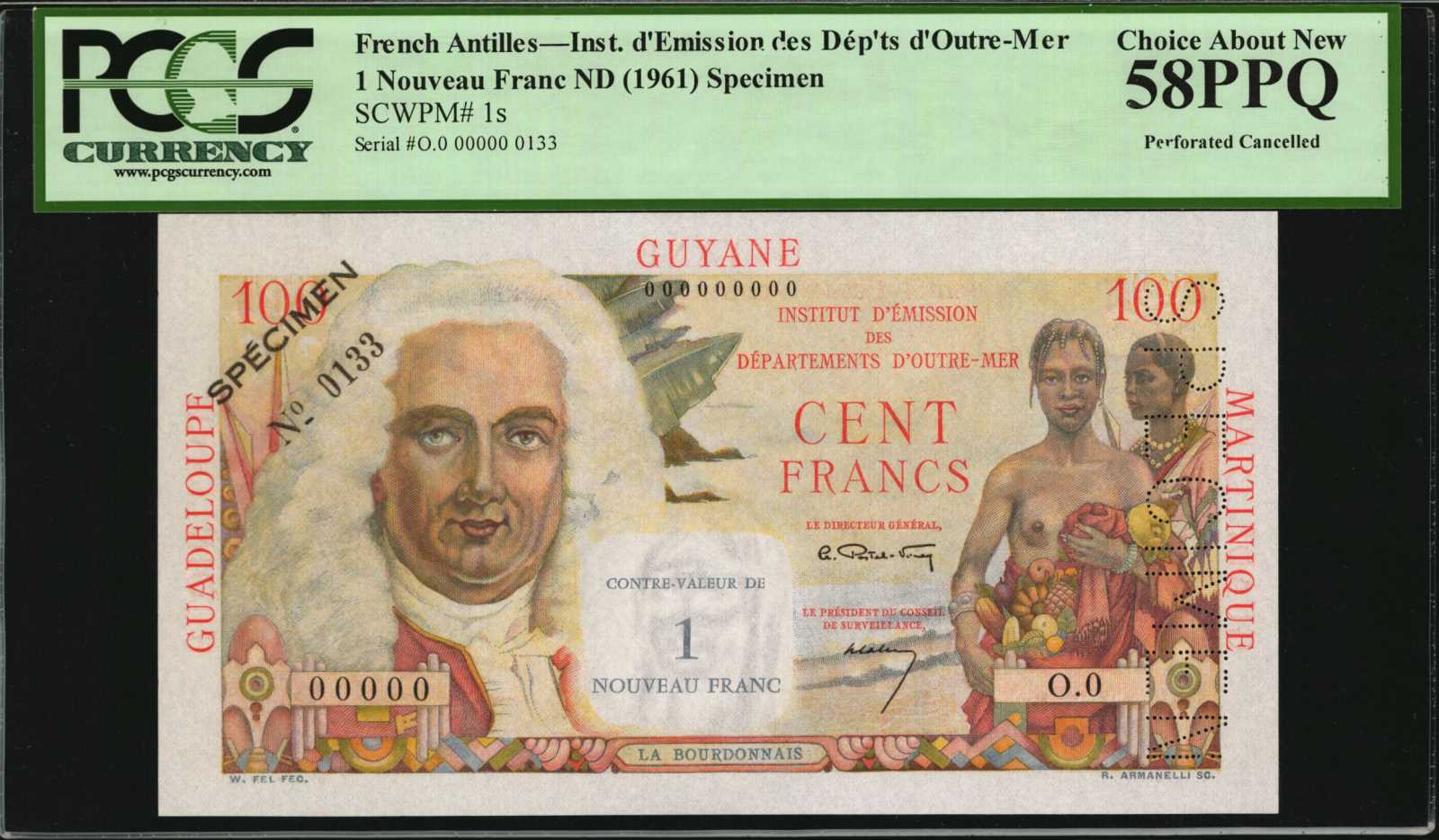 image for: French Antilles  1 nouveau franc on 100 francs (B101as2)