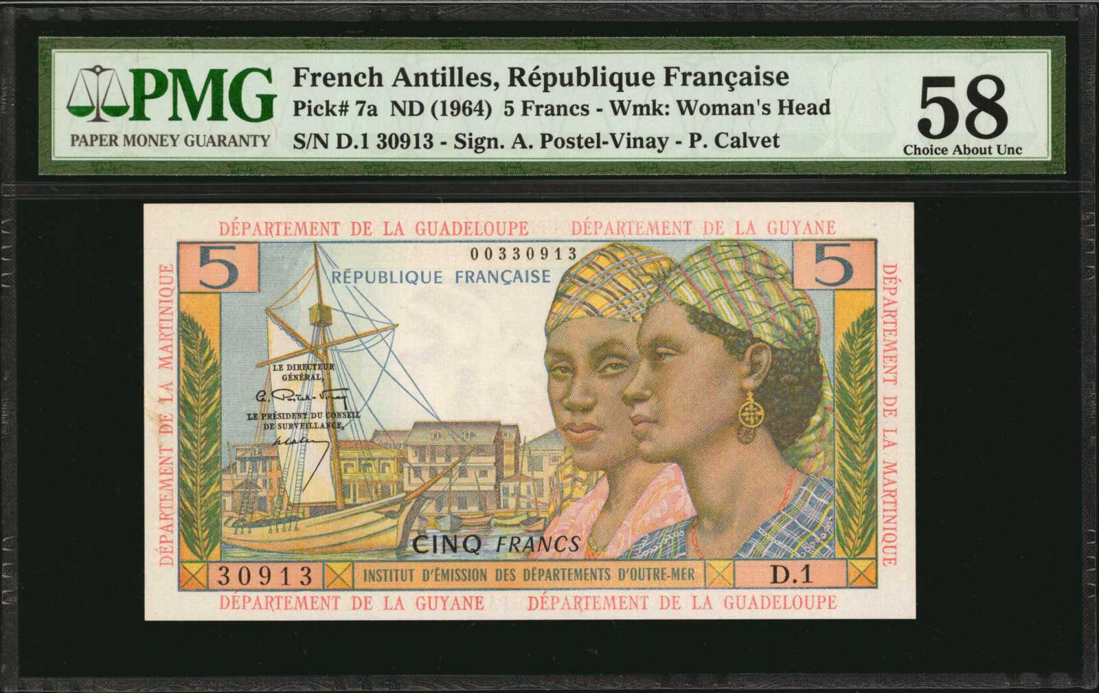 image for: French Antilles  5 francs (B107as)