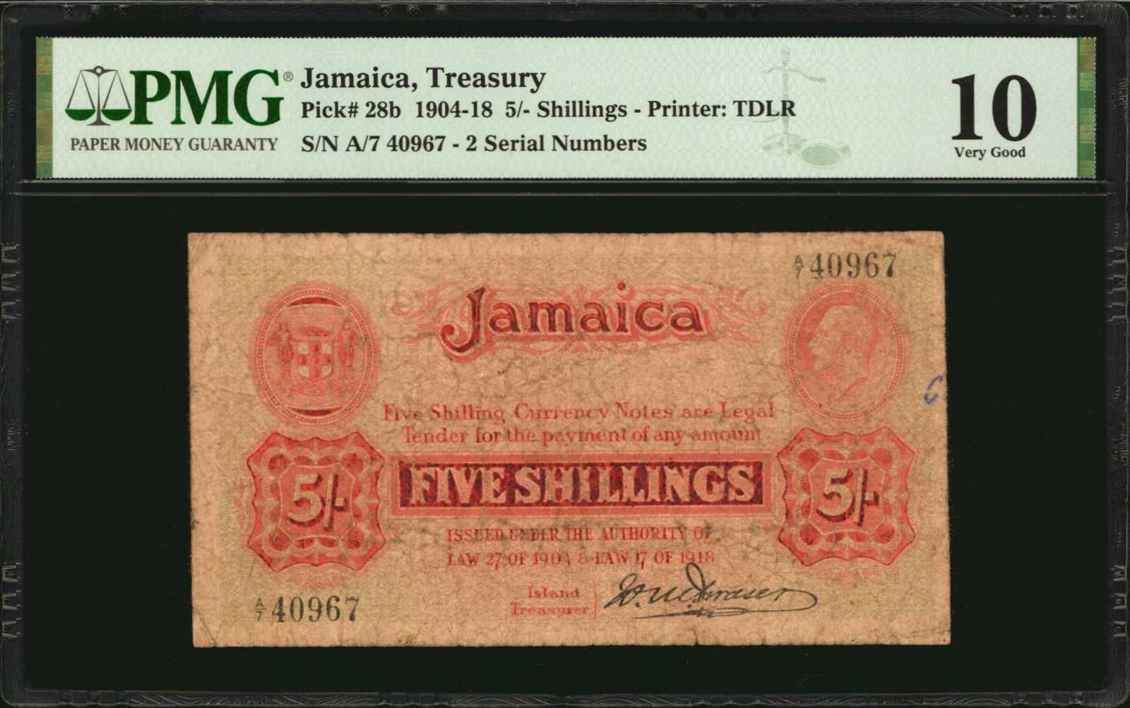 image for: Jamaica  5 shillings(B102a)