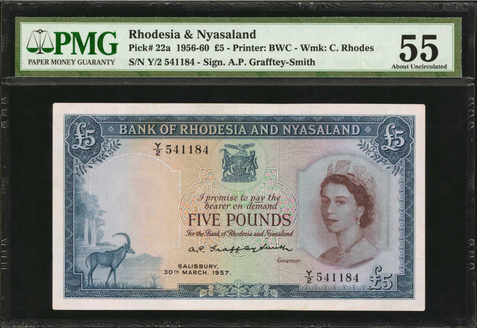 image for: Rhodesia and Nyasaland  5 pounds(B103b12)