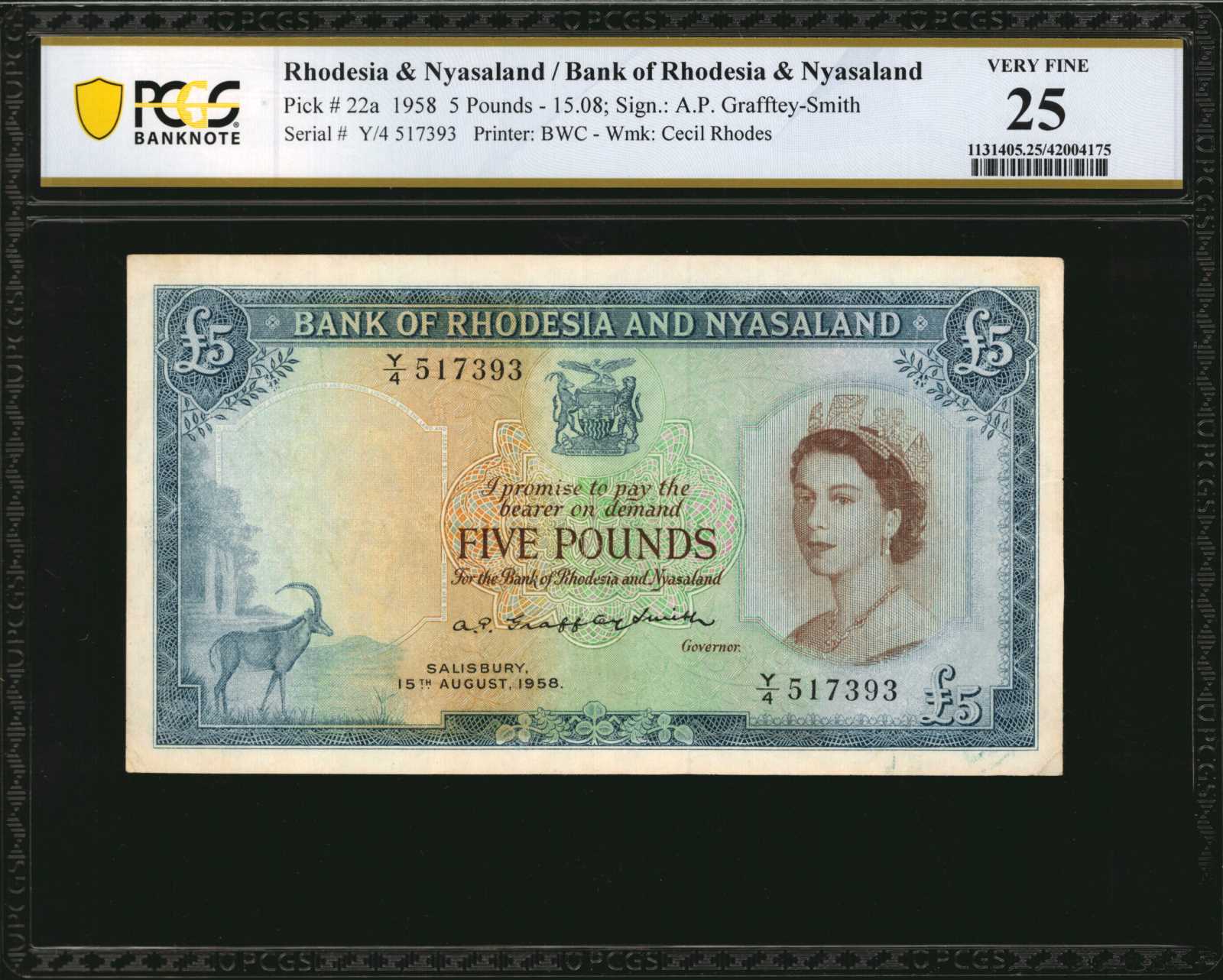 image for: Rhodesia and Nyasaland  5 pounds(B103b8)