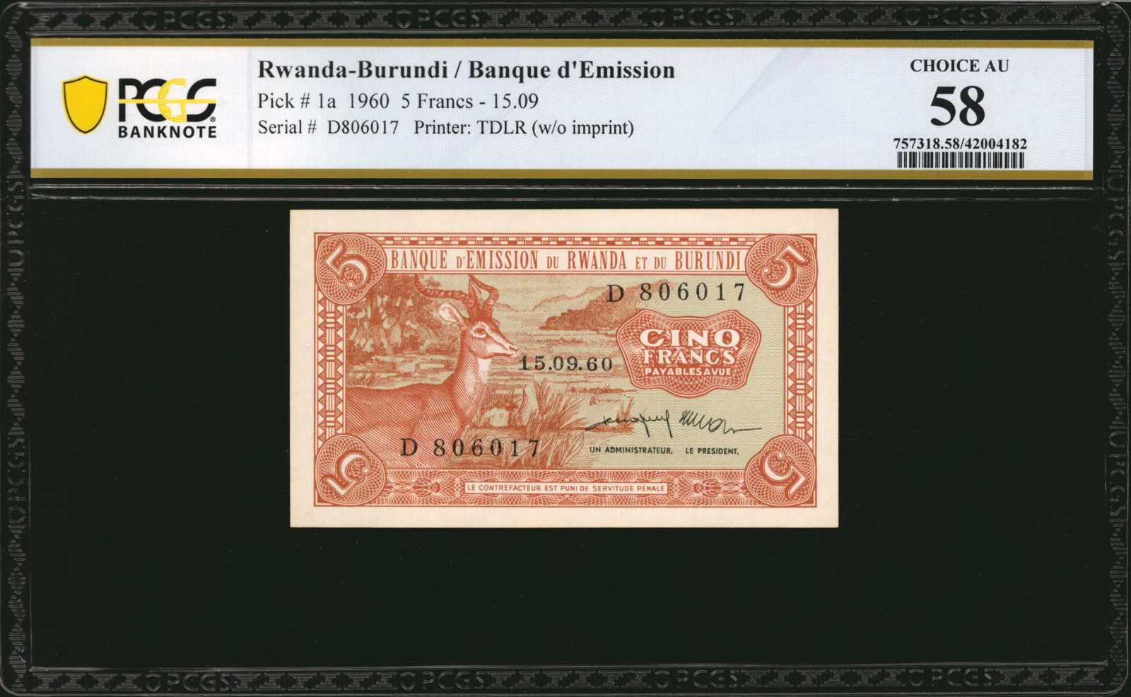 image for: Rwanda and Burundi  20 francs(B103b)
